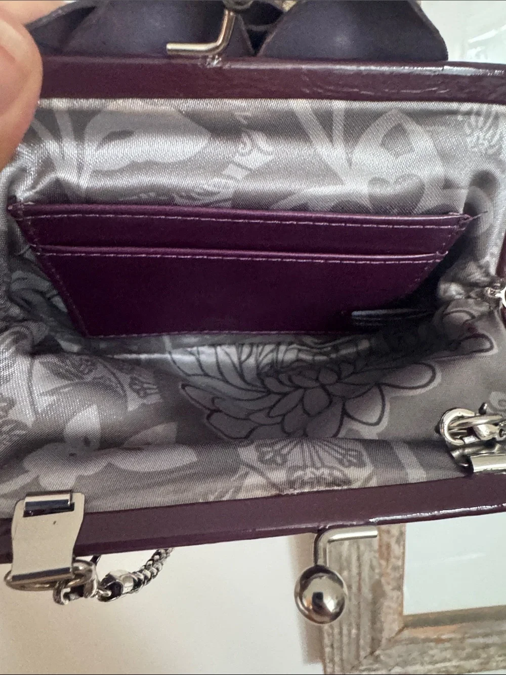 Brighton , EUC, Women's Floral Appliqué Crossbody Bag in Deep Burgundy